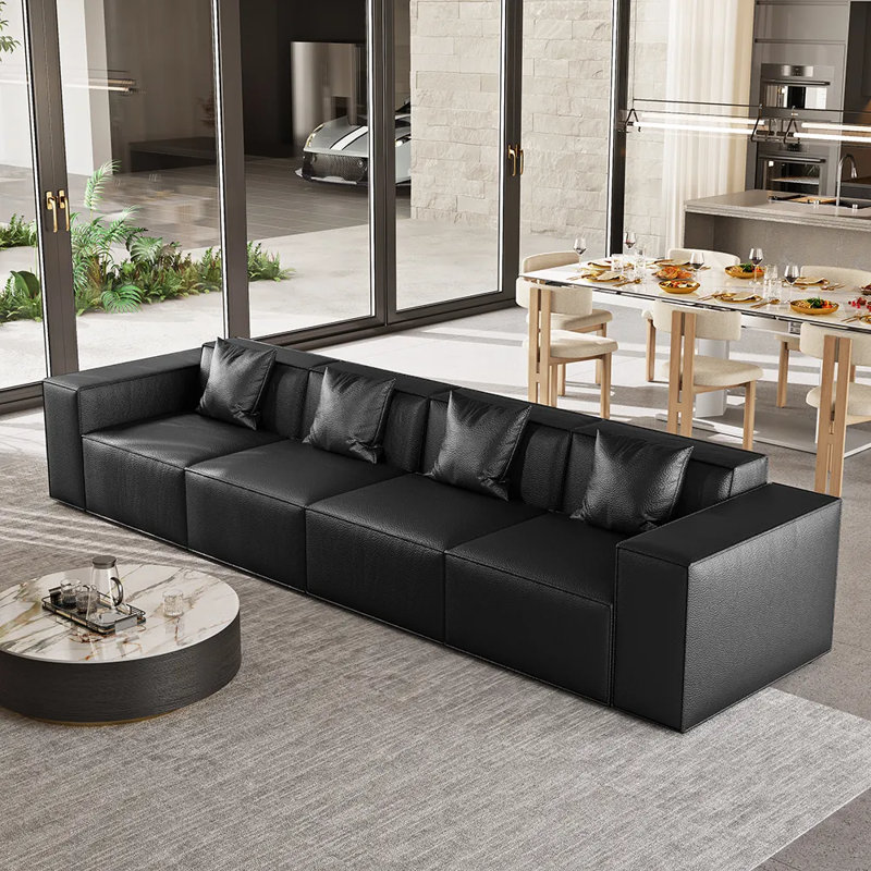 Canapé modulaire en cuir véritable 147,63 po, Noir