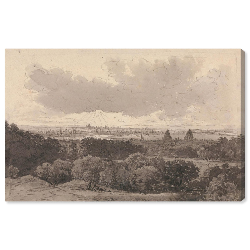 Vintage Landscape Wrapped Canvas Art in Neutral Tones, 36" x 24"