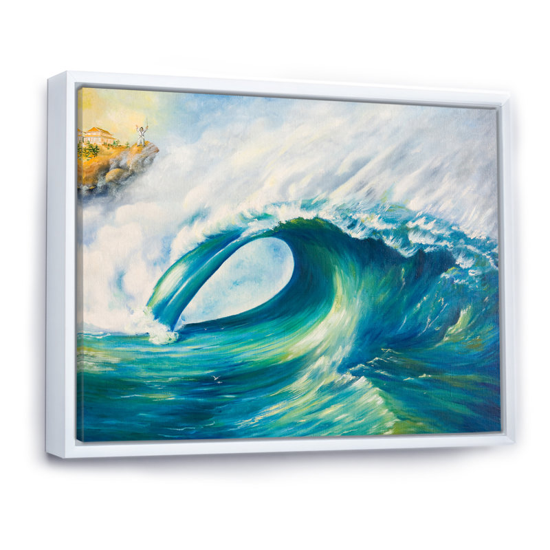 Tsunami - reproduction sur toile, H 16 po x l 32 po x P 1 po, Cadre flottant blanc