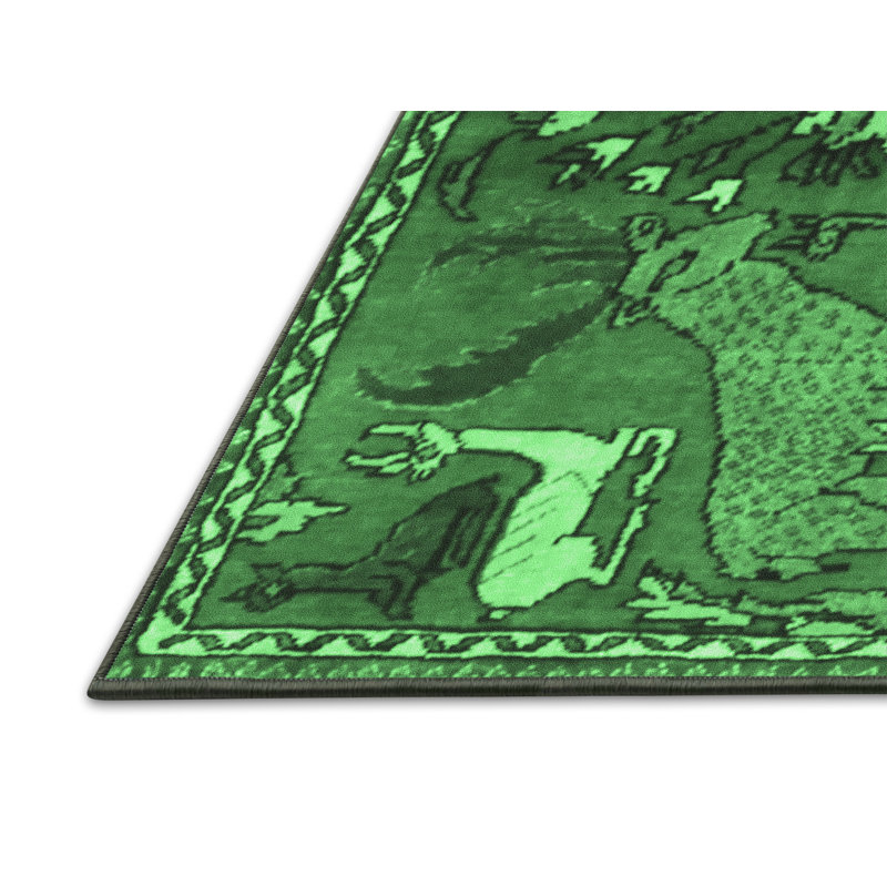 Tapis vert / gris / noir en laine et polyester tissé à la machine Dean-Alexander, Rectangle 8 pi x 10 pi