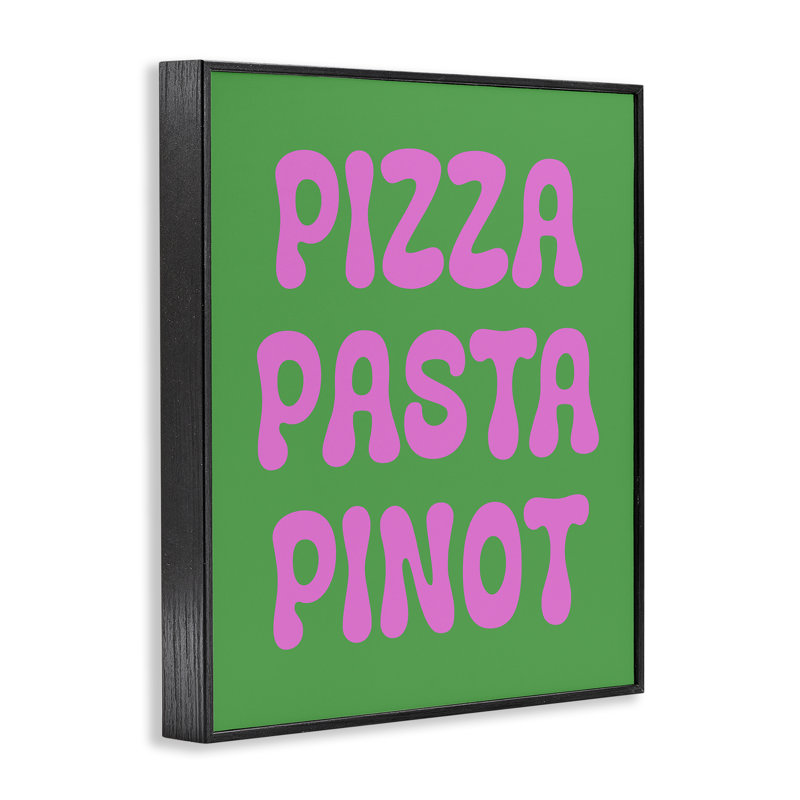  Pizza Pasta Pinot Framed Giclee Art by House of Lulu, H 14 po x l 11 po, Giclée encadrée noir minuit
