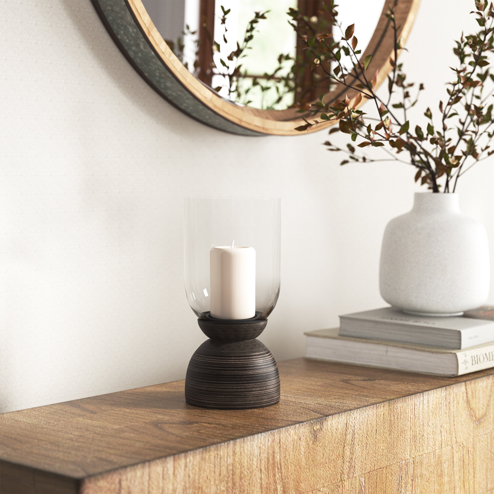 Solid Wood Hurricane Candle Holder