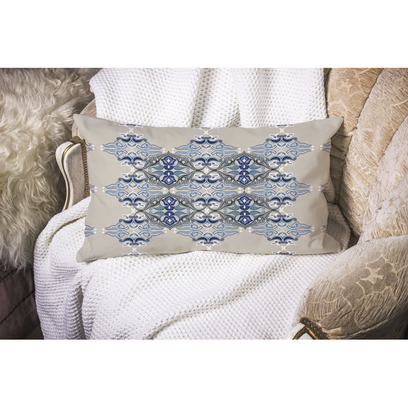 Floral Elegance  Rectangular Throw Pillow, Blue/Gray