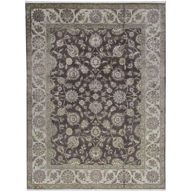 Tapis brun et ivoire de haute qualité noué à la main