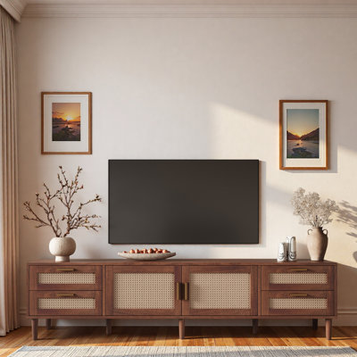 Modern Tv Stand With 4 Drawers, 2 Closed Storage And Rattan Doors by Mercer41