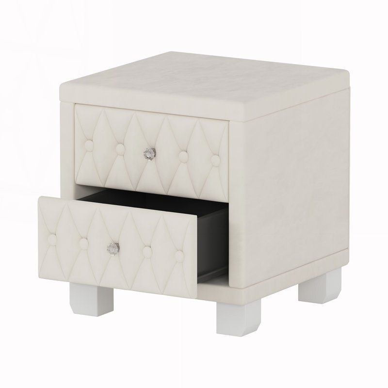 Table de chevet élégante en velours avec 2 tiroirs