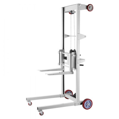Material Lift Winch Stacker, 551 lbs Capacity Pallet Truck Dolly, 70 in Max Lifting Height Manual Winch Stacker, Multifunctional Manual Pallet Truck Stacker with Wheels and Adjustable Fork