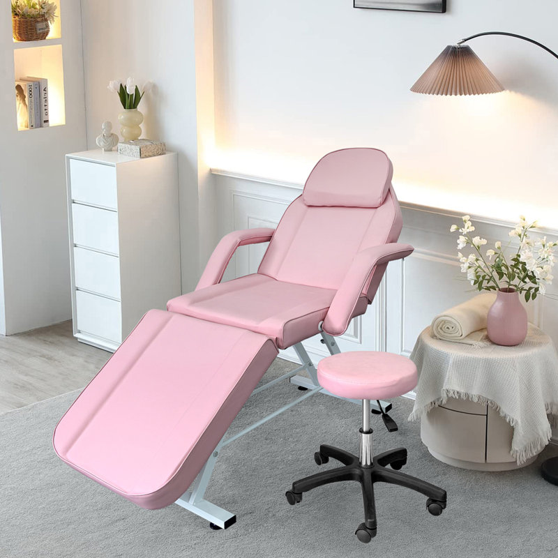 73" Professional Massage Table Lash Bed Beauty Spa Facial Salon Tattoo Adjustable Massage Bed Recliner With Stool, Pink