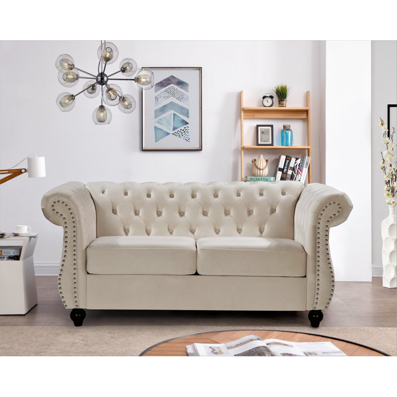 Chesterfield 67.6'' Velvet Loveseat, Ivory Velvet