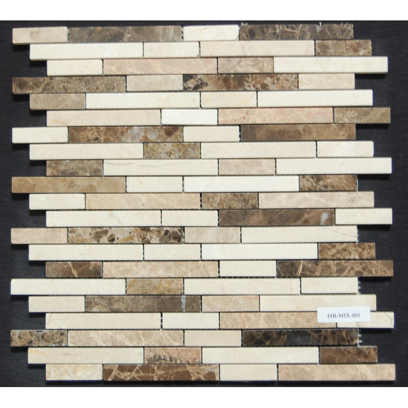 0.6" x 3" Marble Linear Mosaic Wall & Floor Tile, Ivory/Brown