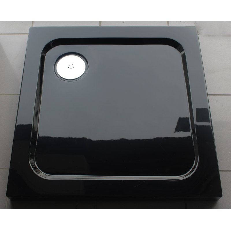 Slimline 35Mm 900X800 Rectangle Black Gloss Stone Shower Tray, Black Gloss, 3.5cm H x 90cm W x 76cm D