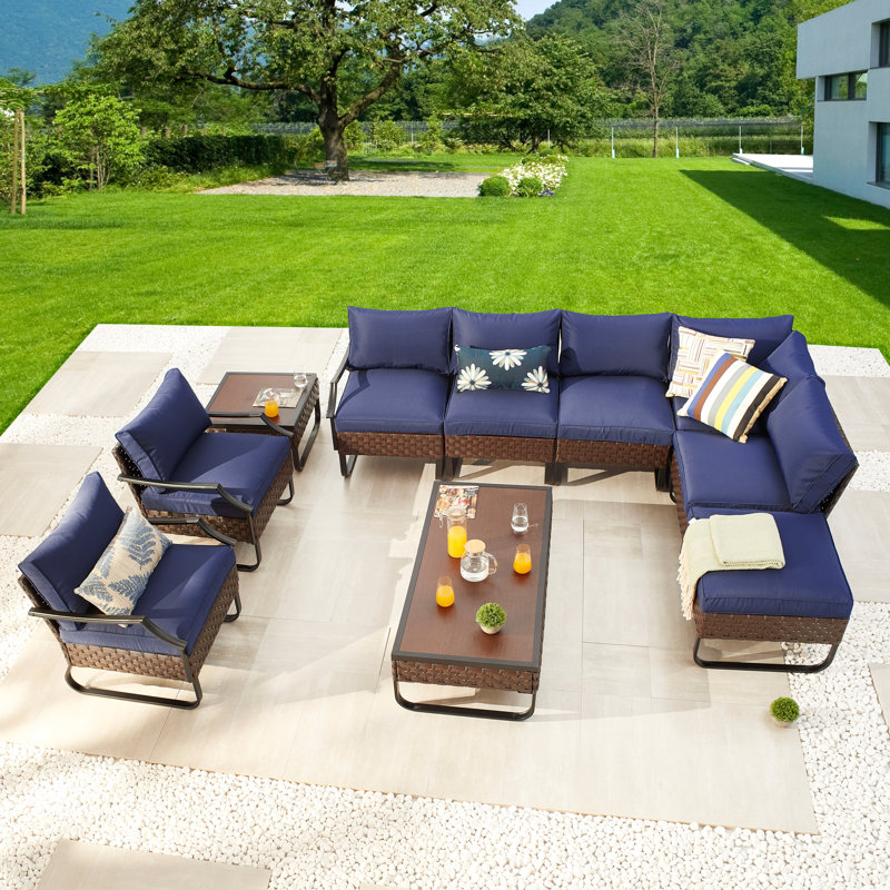 Ensemble de conversation modulaire d'extérieur avec coussins 10 pièces Heiman