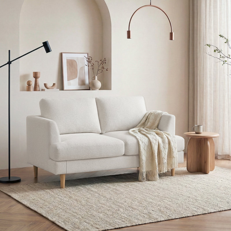 56"W Linen Modern Upholstered Loveseat Sofa, White