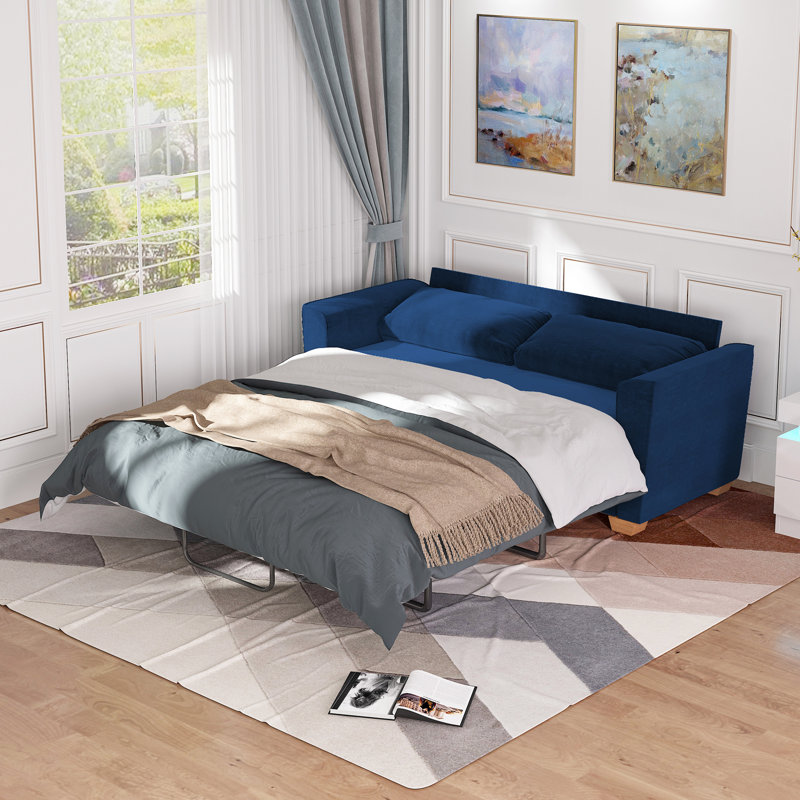 Lakedra 70.8'' Velvet Sleeper Sofa, Navy Blue