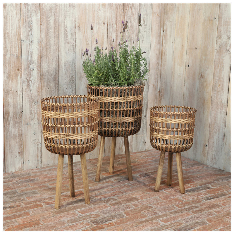 S/3 BAMBOO PLANTERS 11/13/15", BROWN