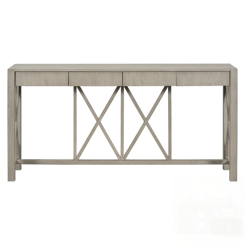 Console en placage de bois d'acacia avec 4 tiroirs spacieux, table d'entrée de conception moderne avec espace de rangement ouvert, canapé de style campagnard pour salon, cuisine, salle à manger, couloir