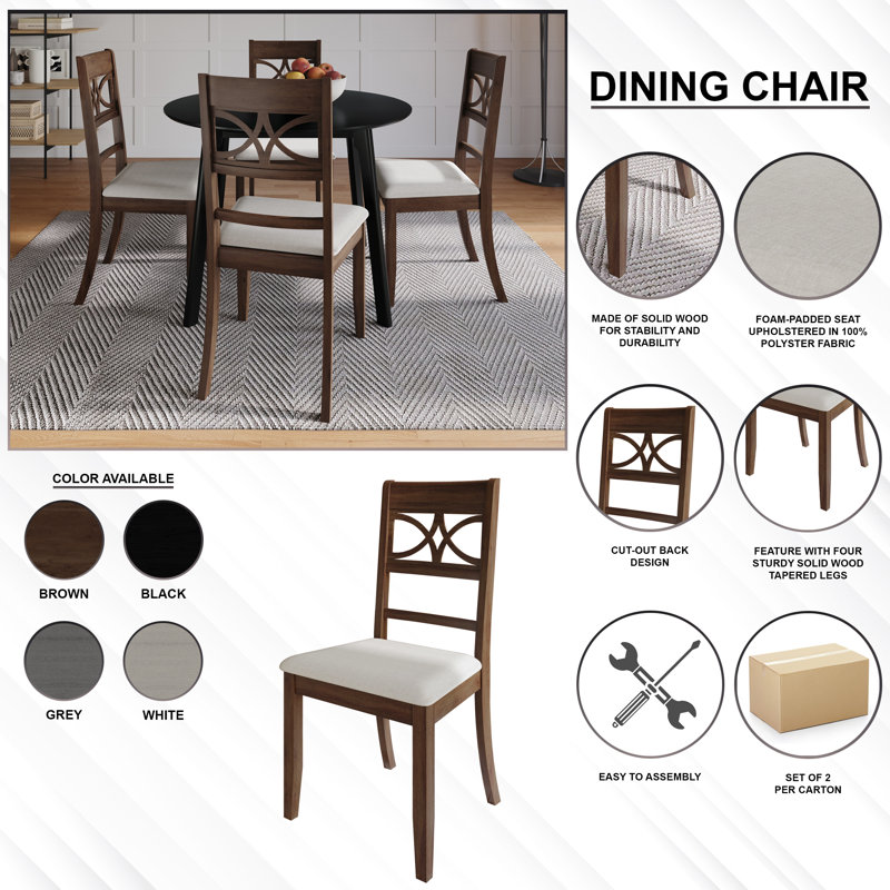 5-Piece Dining Set With Black Round Table And Black Upholstered Intricately Designed Back Chairs, Black