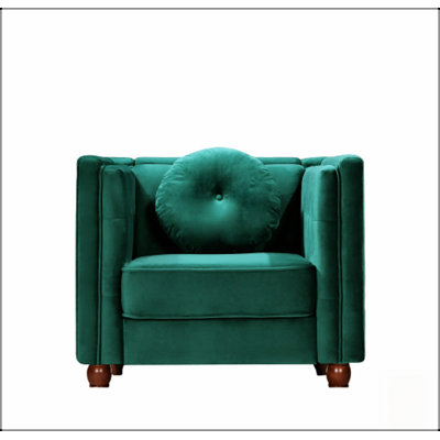 Chaise d'appoint classique Chesterfield, chaise d'appoint à accoudoirs carrés capitonnés avec pieds fuselés en bois, chaise longue rembourrée en velours écrasé