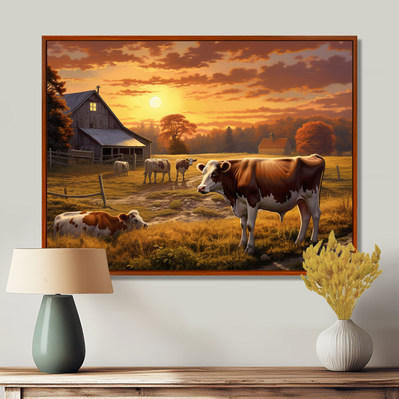 Vaches à la ferme, paysage III - vache, art mural, 30" H x 40" W, Silver Picture Framed