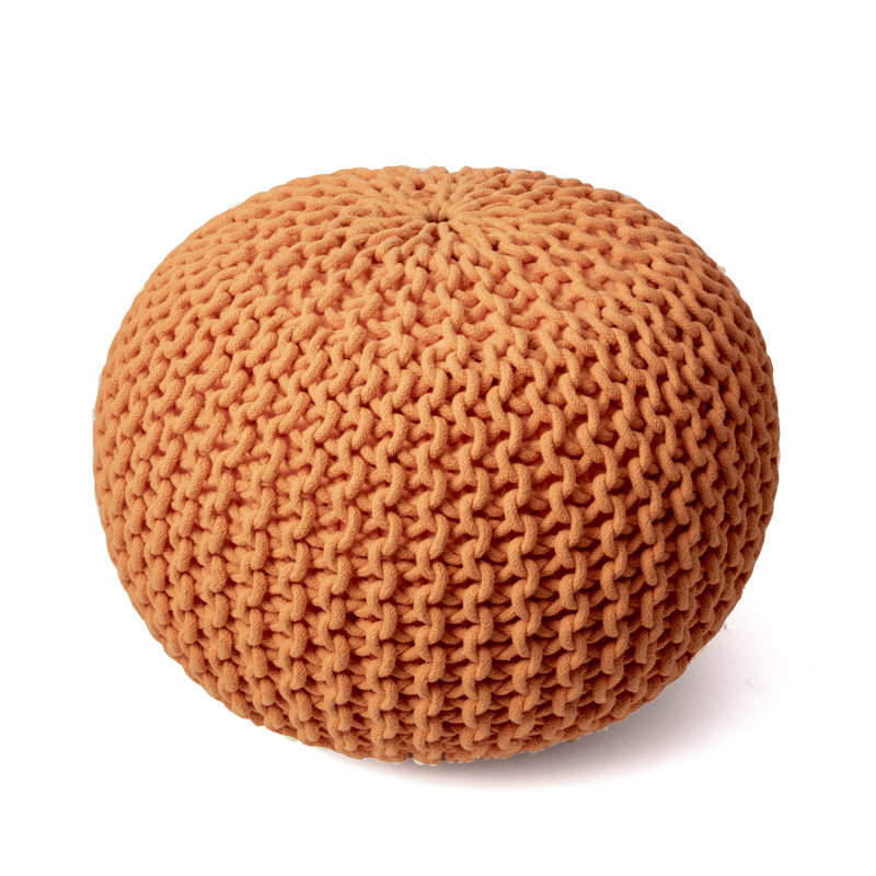 Anely 20" Wide Round Pouf Ottoman, Dark Orange