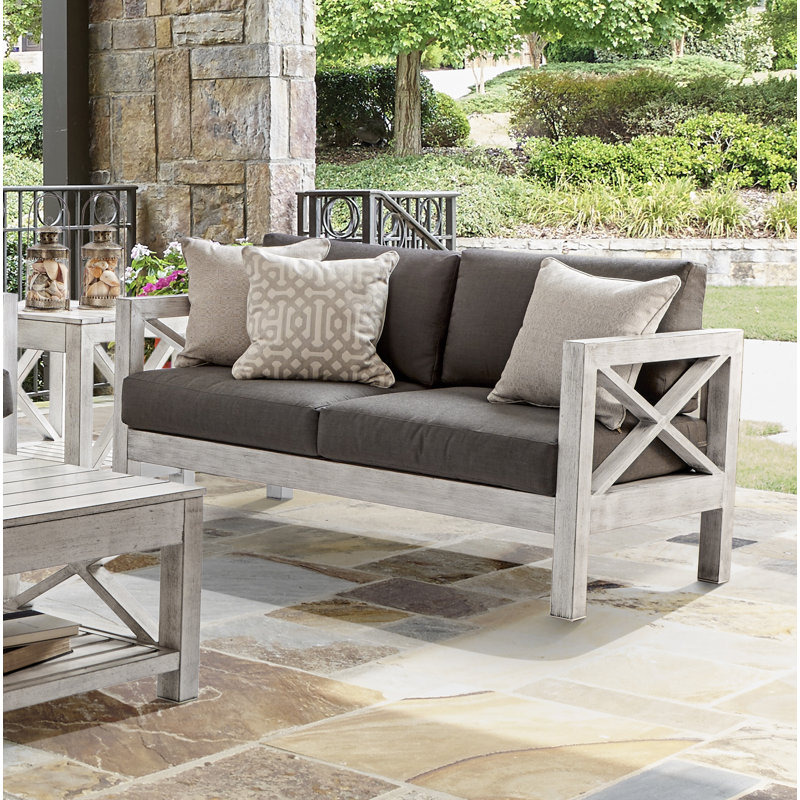 Causeuse de patio avec coussins Sunbrella Abbi-Rose, Tissage uni ardoise coulée Sunbrella®