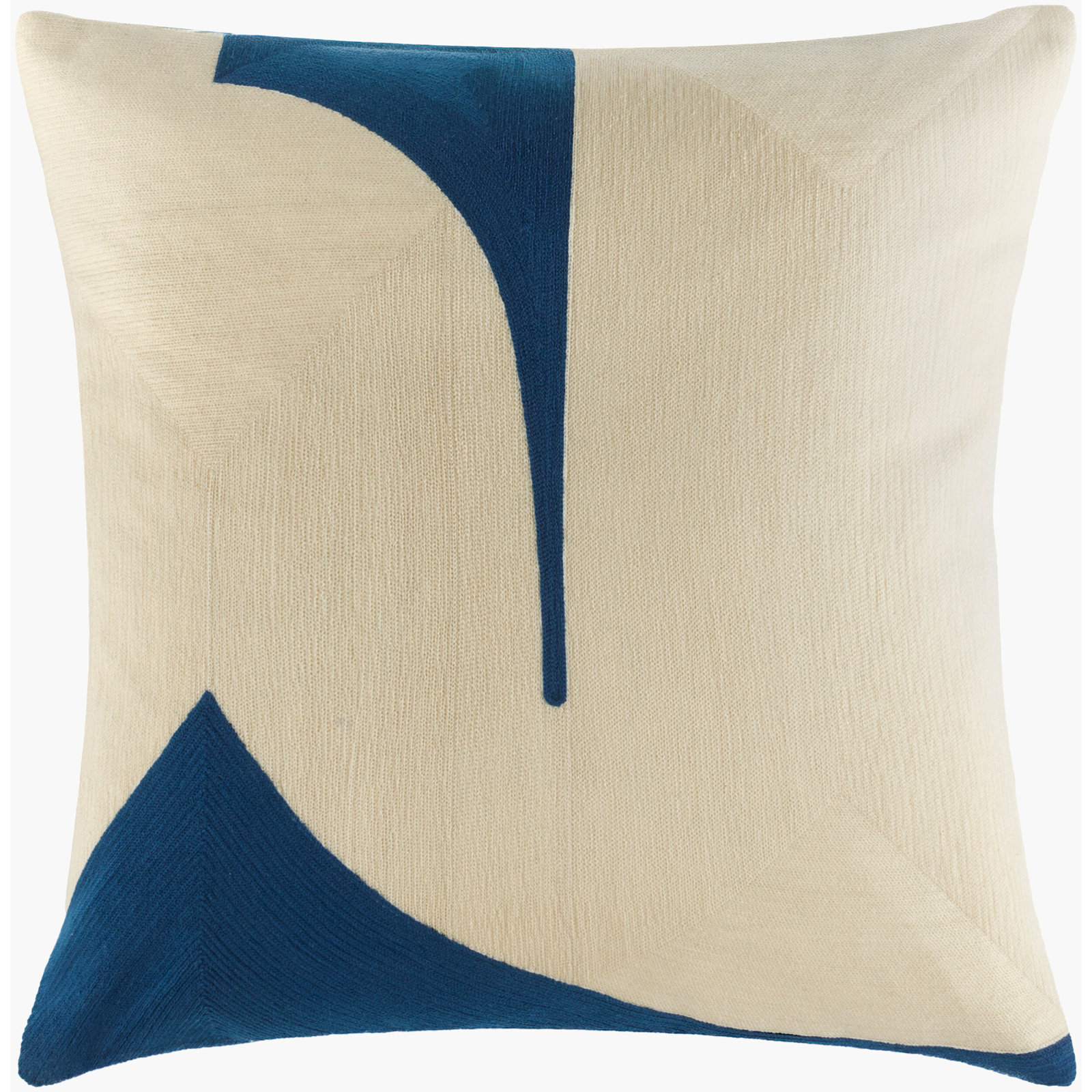 Embroidered Cotton Pillow Cover, Square 20", Duck Down, Blue