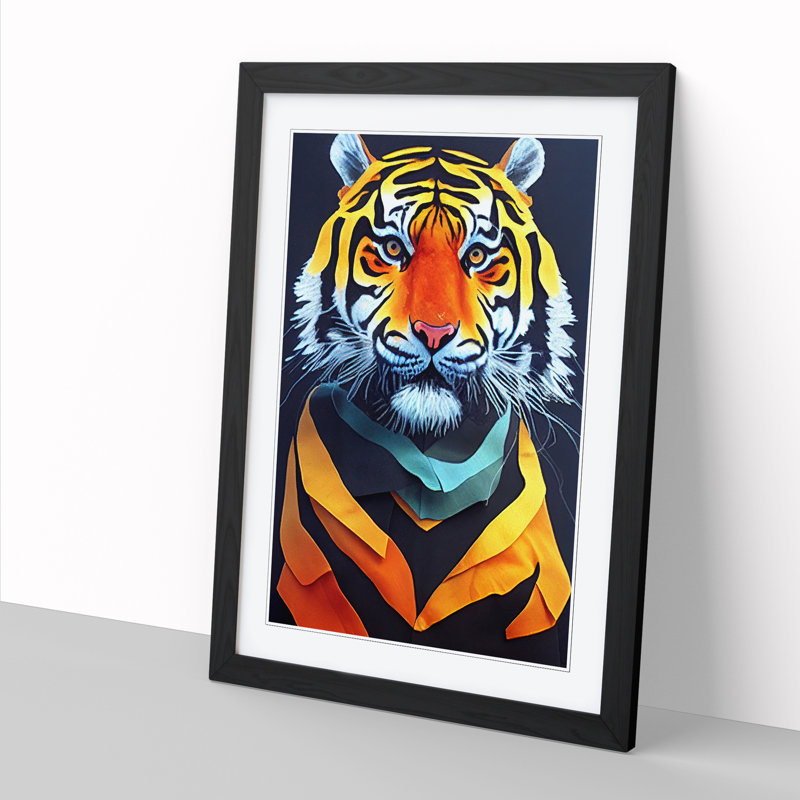 FRM-V0523-2507X Tiger Art 1 Piece Single Picture Frame Wall Art, 34cm H x 25cm W x 2cm D, Walnut