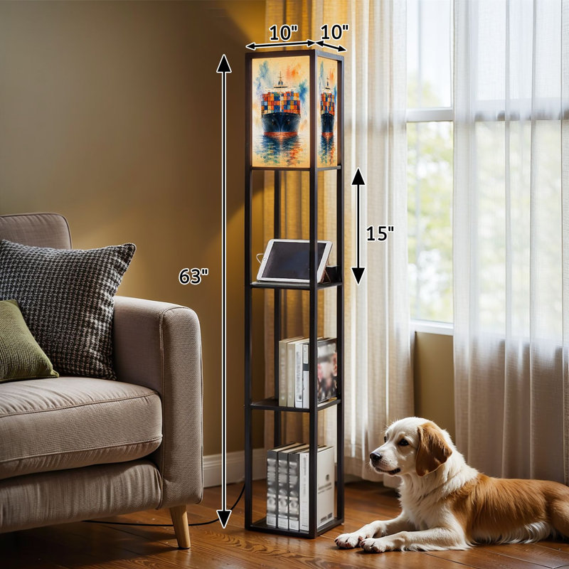 Lampe sur pied à DEL à intensité variable avec éclairage à reflets océaniques, lampe sur pied en panneau de fibres à densité moyenne avec télécommande, lumière 3 couleurs, pour le salon, la chambre à coucher
