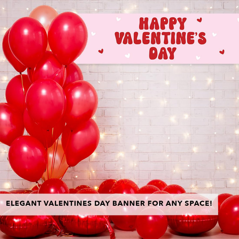 Bannière de fête de la Saint-Valentin rouge et rose Koyal Wholesale 13 x 48