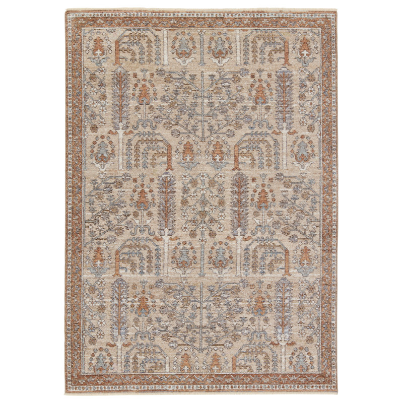 Tapis ardoise / bronze à motif floral Regard, Rectangle 8 pi x 10 pi