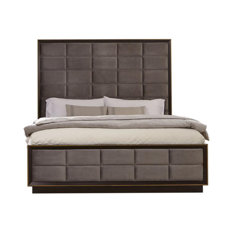 Contemporary Gray-Brown King Upholstered Bed with Tufted Headboard