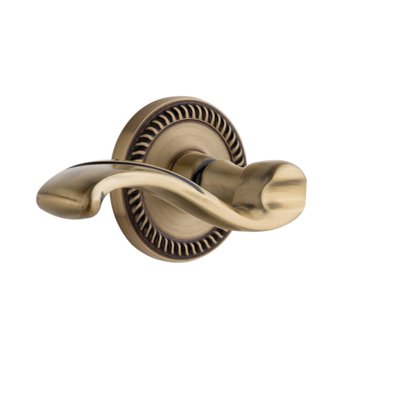 Grandeur Newport Rosette Privacy with Portofino Lever, Vintage Brass, 2 3/4"