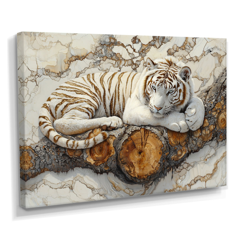 Ravanna, tigre blanc dans un paysage hivernal en cristal - tigre, art mural, H 30 po x l 40 po, Toile tendue