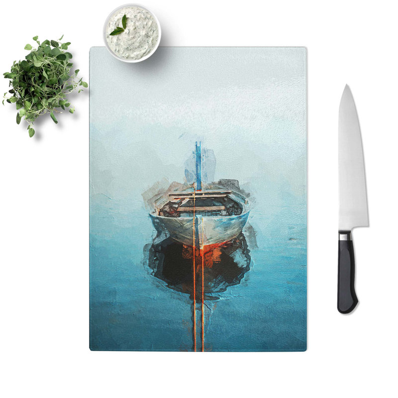 Tempered Glass a Tethered Boat Chopping Board, 28.5 cm W x 39 cm L
