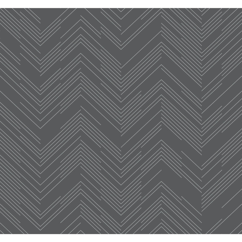 Chevron Metallic Wallpaper Roll, Black/Silver