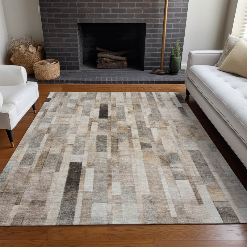 Tapis taupe Claudian ACN1630 intérieur / extérieur lavable à la machine, Rectangle 10 pi x 14 pi