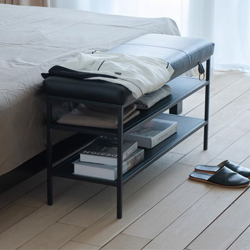 Modern Shoe Bench Bedside Shoe Rack, Black