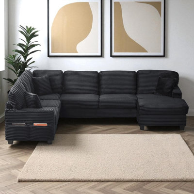 Canapé modulaire rembourré en forme de L avec repose-pieds mobile