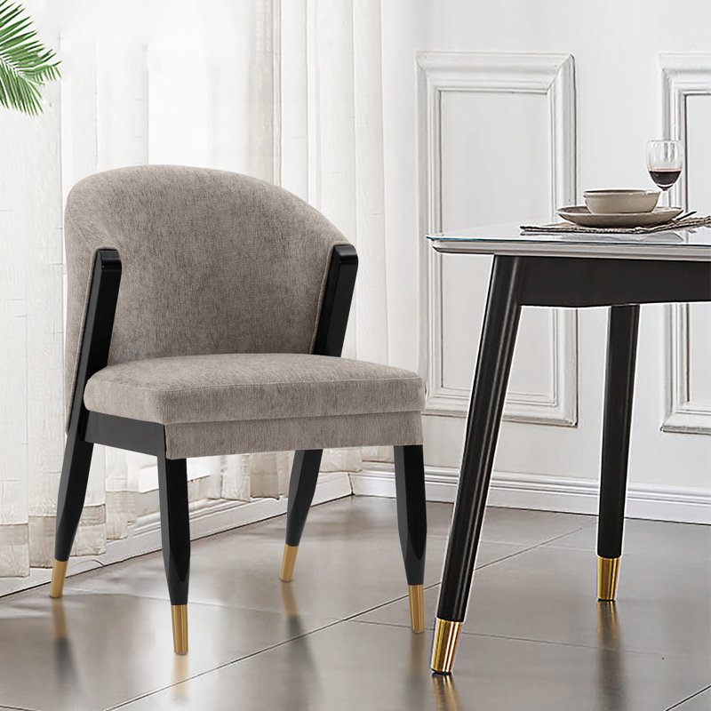 Ola Modern Chenille Upholstered Elm Wood Dining Side Chair in Stone, Stone
