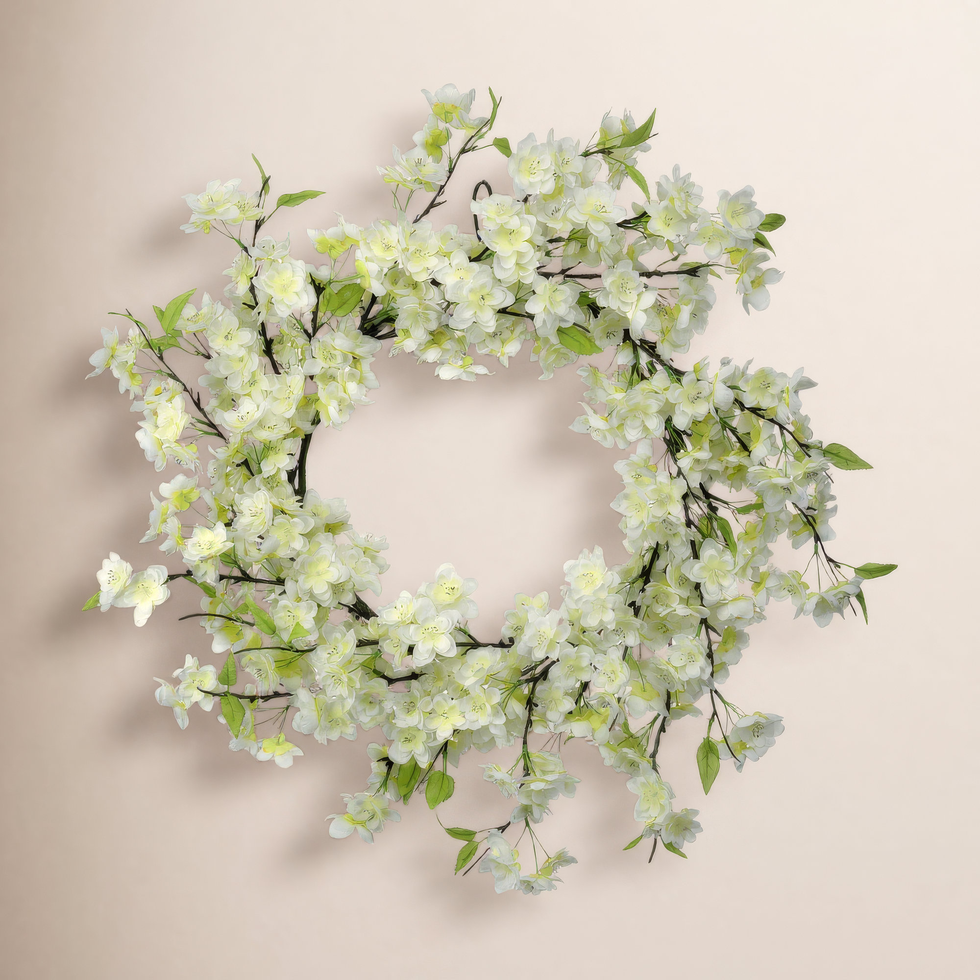 24" Cherry Blossom Wreath, White
