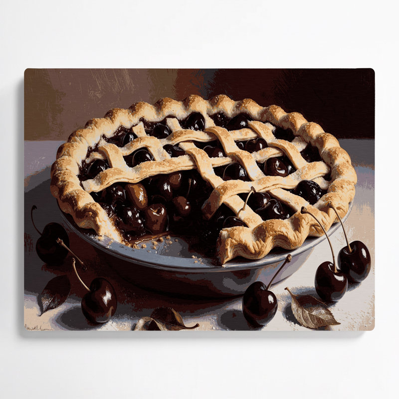 Dessert, tarte aux cerises, art mural en métal noir, H 8 po x l 10 po