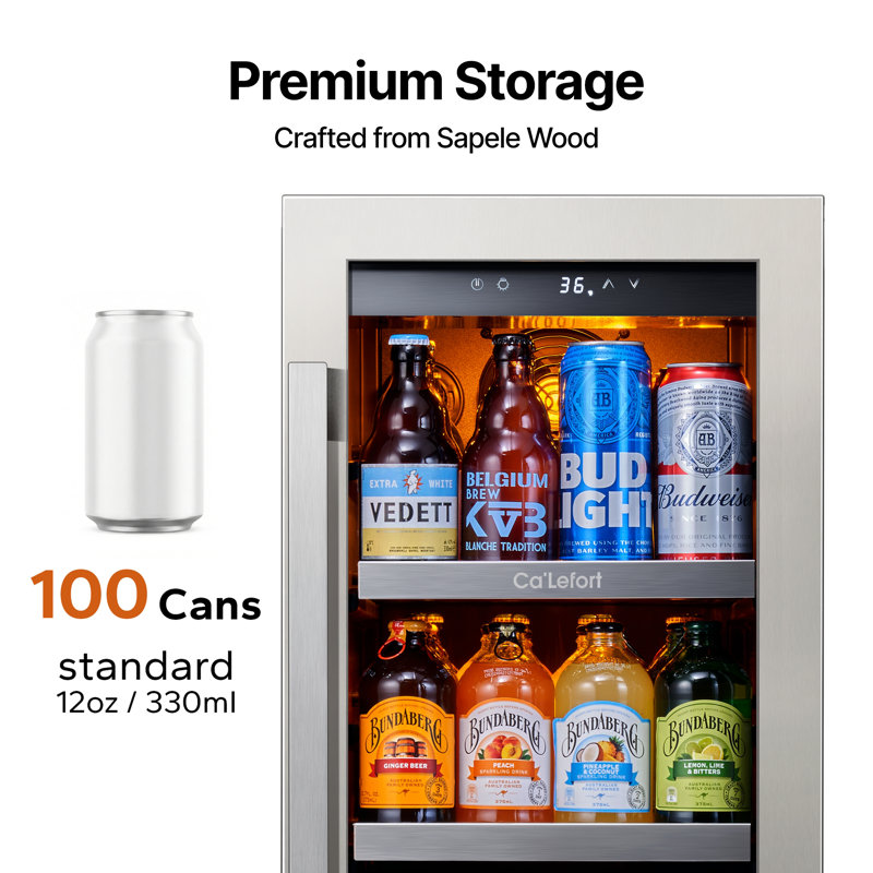 Ca'lefort 15 in Beverage Refrigerators & Coolers Right handed 100 Cans 34-54℉ Beverage Fridge, Right Handed