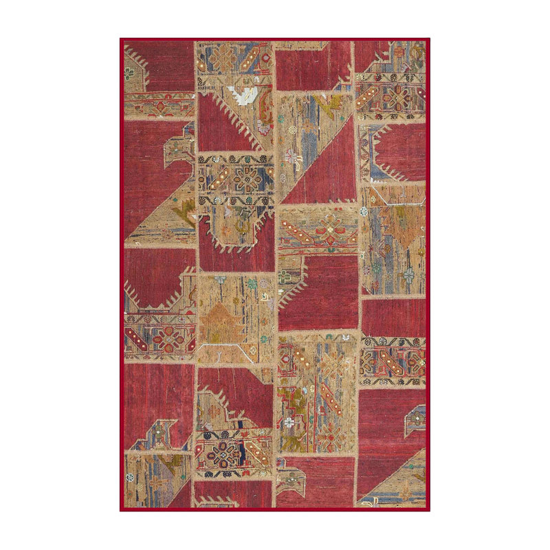 Tapis de zone rouge/brun contemporain, Rectangle 5 pi x 7 pi