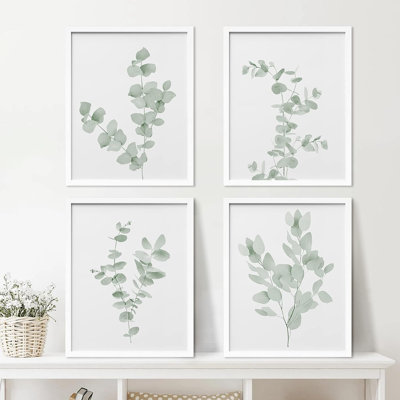 Minimal Botanical " IDEA4WALL Framed Green Forest Leaf Variety Wall Art, Set Of 4 Nature Wilderness Wall Decor Prints, Botanical Floral Wall Decor For Living Room, Bedroom " 4 - Pieces