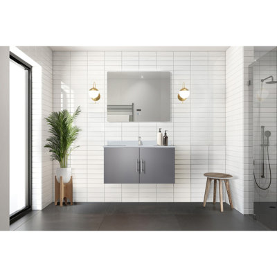 Meuble-lavabo de salle de bain D 22 po, plateau en marbre de culture et miroir DEL 36 po