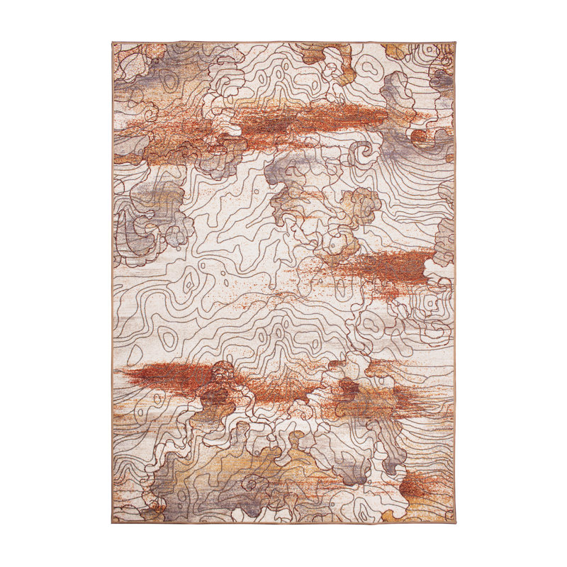 Vienna Abstract Natural Performance Flatweave Washable Geometric Indoor / Outdoor Rug, Rectangle 5' x 7'