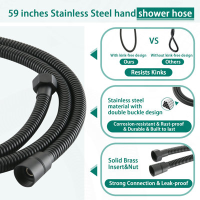 Système de spa à double pomme de douche sans perceuse avec douchette à 7 réglages, barre coulissante et bec de baignoire (valve incluse)