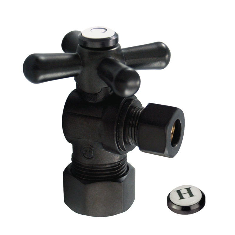 Kingston Brass Vintage 5/8-Inch OD Comp x 3/8-Inch OD Comp Quarter-Turn Angle Stop Valve, Matte Black