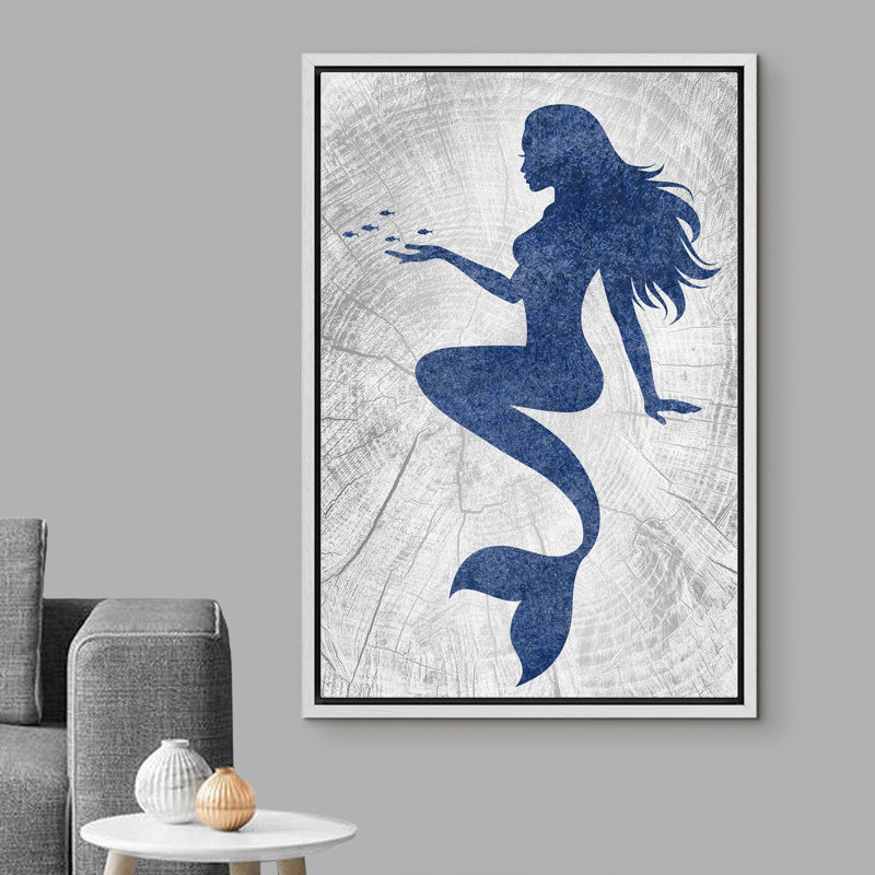 «Mermaid With Small Fishes», reproduction sur toile flottante, H 24 po x l 16 po x P 1,5 po, Cadre blanc