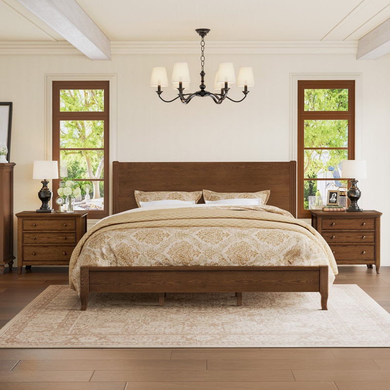 Solid Wood Panel Bedroom Set, Walnut, King